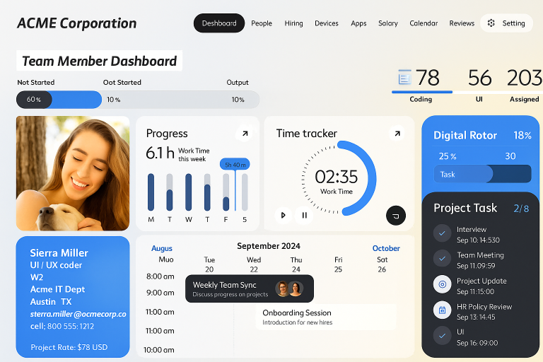 TeamMember dashboard for executive insights to performance